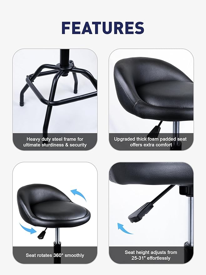 SMART JERRY - Garage Shop Stools, Counter Height Bar Stools, Swivel Barstools - Image 6