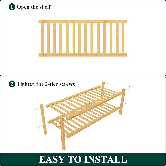 Smiry Shoe Rack, 2 Tier Thick Bamboo Shoe Organizer, Stackable Free Standing - Image 5
