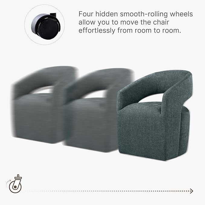 Upholstered Dining Chairs with Casters No Assembly Modern Barrel Armchair with - Image 4