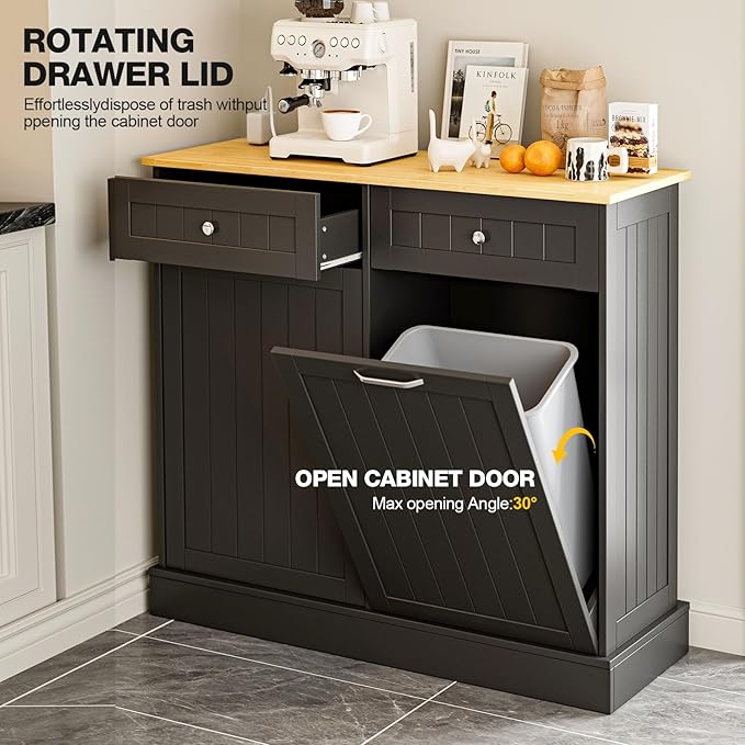 GAZHOME 20 Gallon Double Tilt Out Wooden Trash Cabinet - Image 3