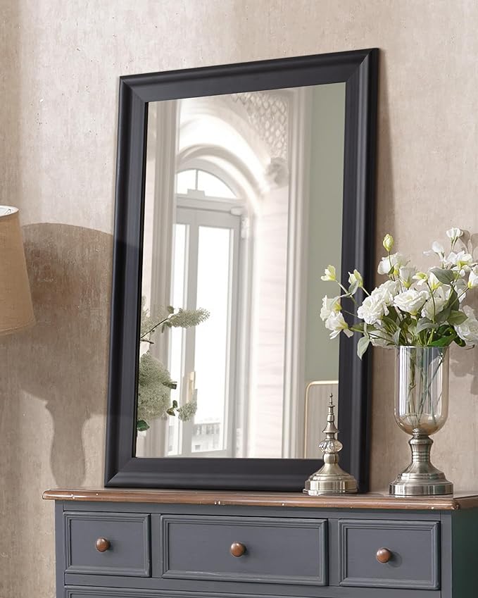 CULER Black Wood Wall Mirror for Bathroom, Rectangle Rustic 24 x 36 inch - Image 5