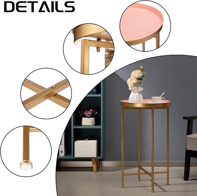 HollyHOME Small Round Metal End Table, Accent Indoor&Outdoor Coffee Side Table - Image 6
