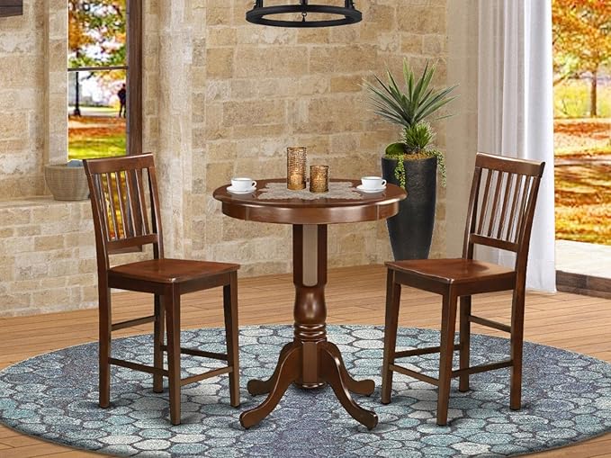 East West Furniture EDVN3-MAH-W 3 Piece Kitchen Counter Height Dining Table Set - Image 7