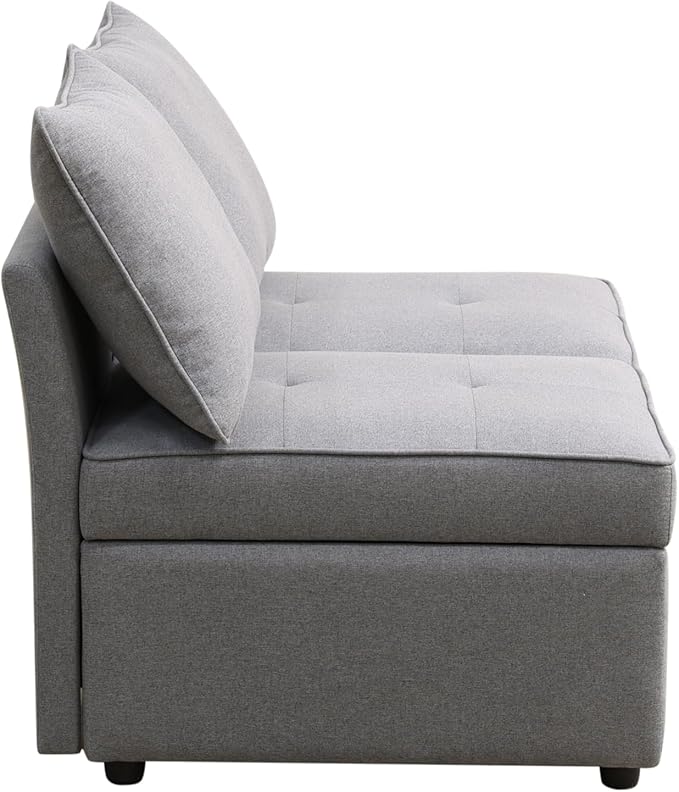 Convertible Ottoman Sofa with Storage, Modern Sackcloth Futon Couch with 2 - Image 6