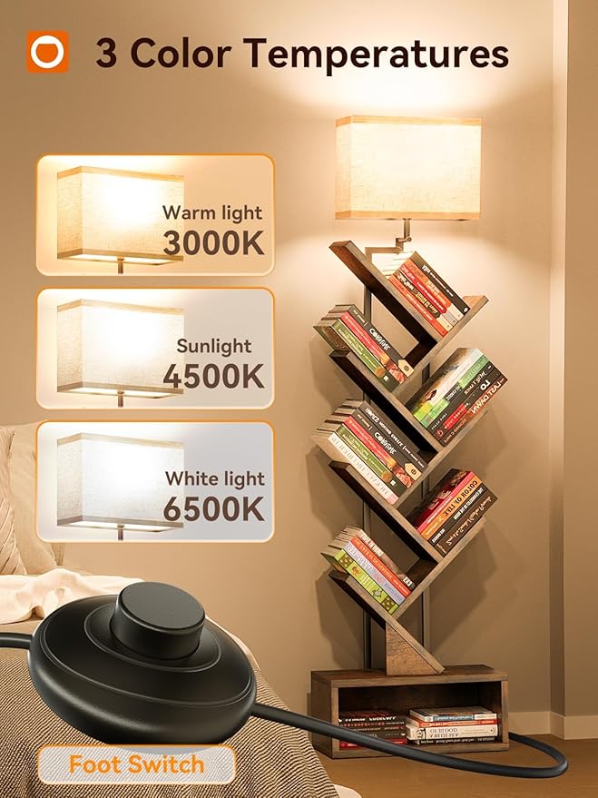addlon 6-Tier Tree Bookshelf, Steel&Wood Corner Shelf - Image 5