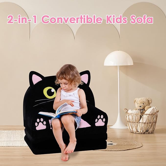 Kids Couch Comfy Foldable Kids Sofa to Lounger 2 in 1 Toddler Chair Plush Baby - Image 4