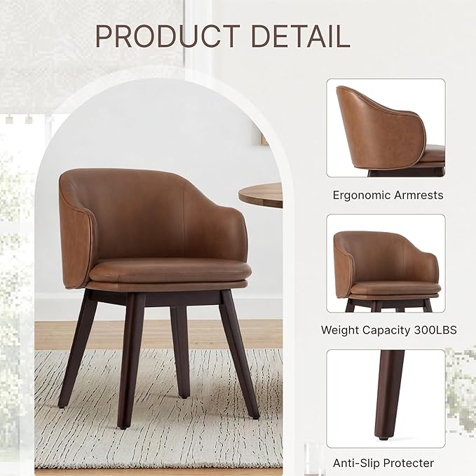 Wooden Dining Chairs Set of 2, Faux Leather Upholstered Modern Dining Room - Image 5
