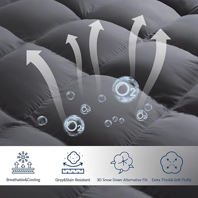 ELEMUSE Full XL Grey Mattress Topper - Image 3
