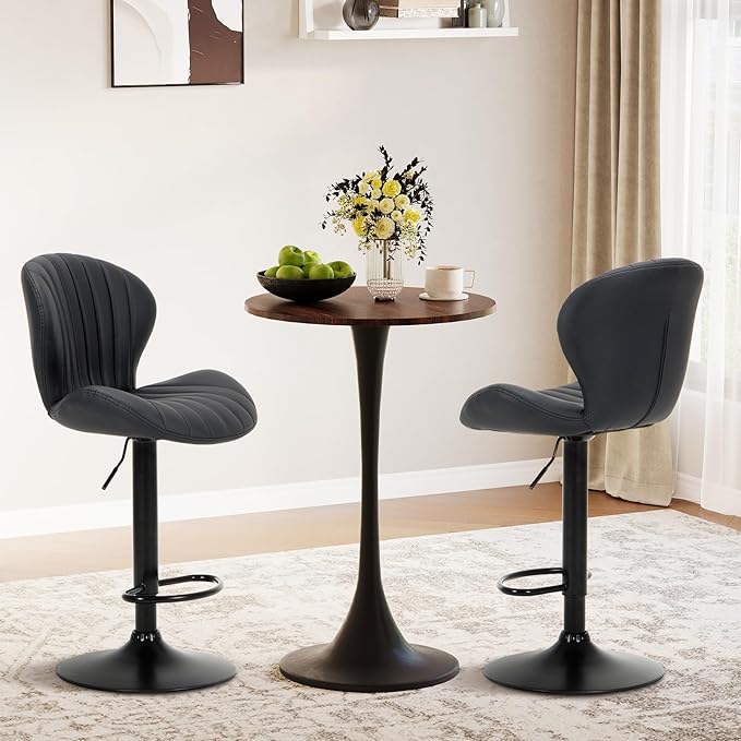 COLAMY Bar Stools Set of 3, Modern Swivel Bar Chairs, Adjustable Faux Leather - Image 3