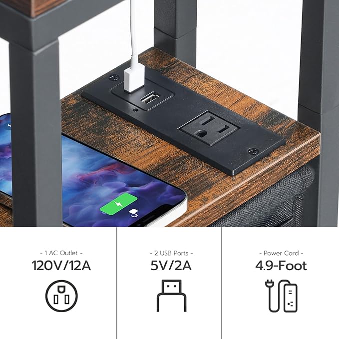 HOOBRO Foldable End Table with Charging Station, C Shaped Side Table with - Image 4