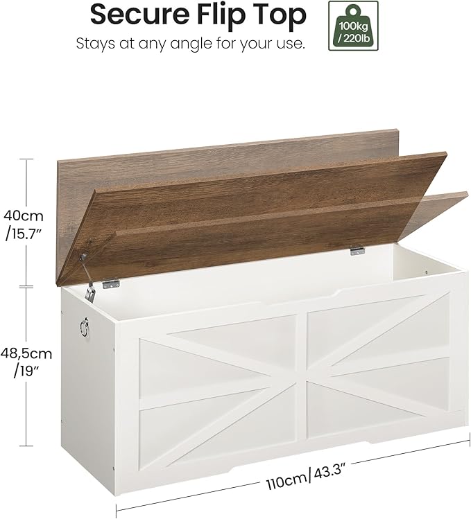 Storage Chest, 43.3" Toy Chest Storage, Farmhouse Storage Bench - Image 3