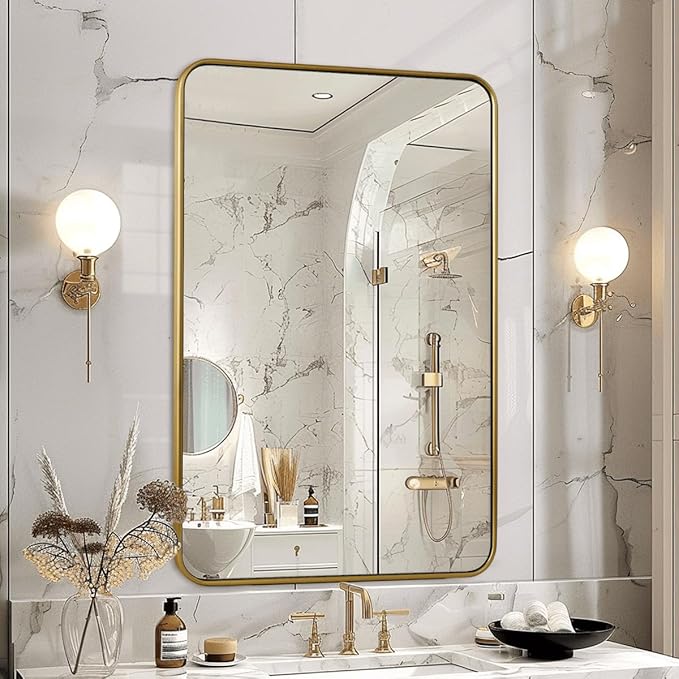 ANDY STAR 24x36 Rectangle Bathroom Mirror, Brushed Gold Stainless Steel Metal by ANDYSTAR