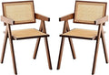 Rattan Accent Chairs, Modern Mid Century Dining Chairs Set of 2, Comfy Armchairs by Furlide