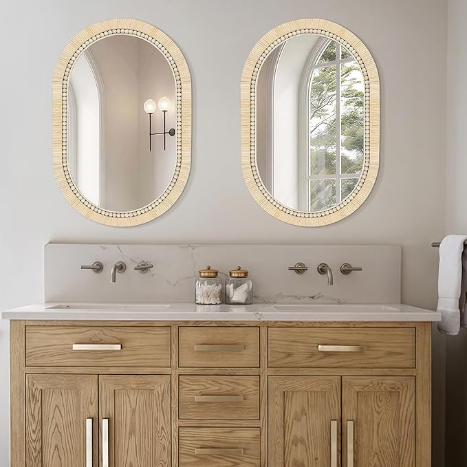ULIKE Rattan Mirror for Bathroom, 24x36 Inch Oval Rustic Farmhouse Wall Decor - Image 5