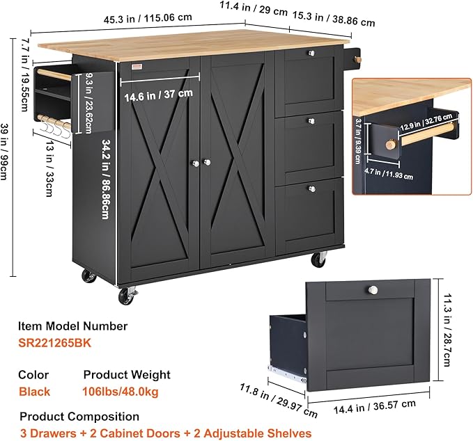 VEVOR Kitchen Island Cart, Rolling Table - Image 7