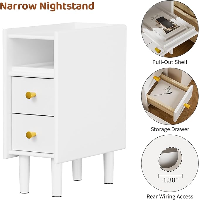 Huolewa Narrow Nightstand with 2 Drawers - Image 4