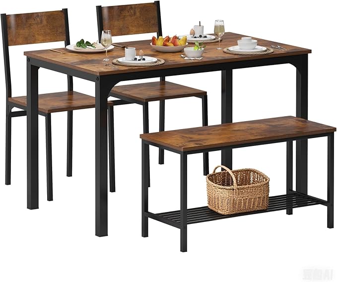 4-Piece Dining Table Set with Bench by soges