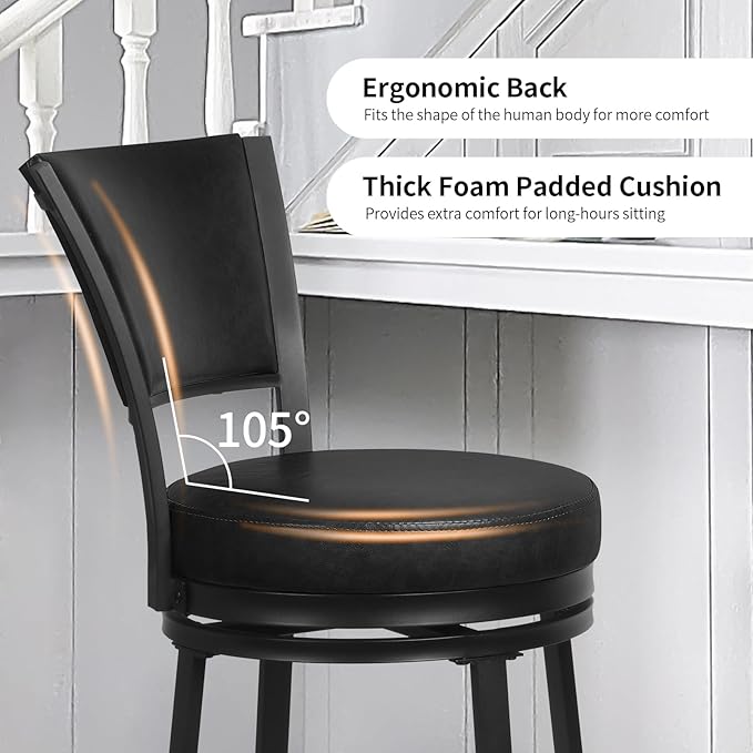Bar Stools, 25 Inch Metal Counter Height Barstools Set of 2, Faux Leather Round - Image 5