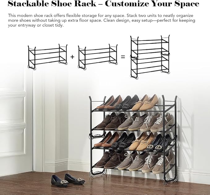 SunnyPoint Expandable & Stackable 2-Tier Shoe Rack – Adjustable Shoe Organizer - Image 4