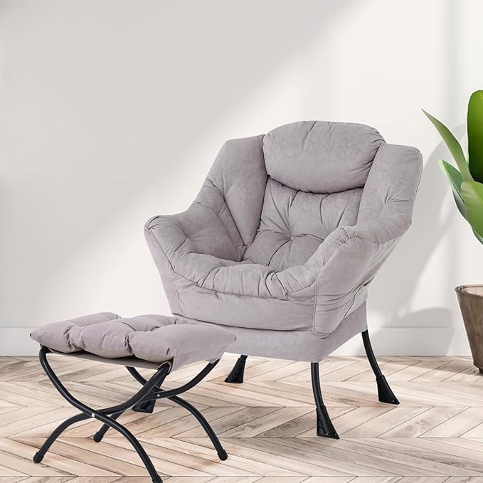 Lazy Chair with Ottoman, Modern Chair with Folding Footrest, Lounge Accent Chair - Image 8