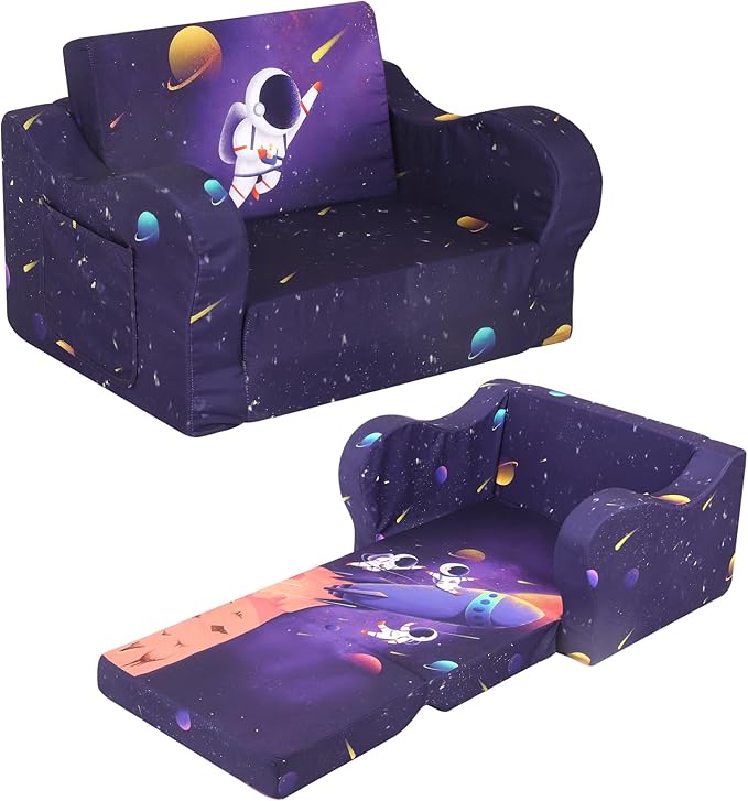 Astronaut Kids Sofa, 2-in-1 Kids Couch Fold Out, Convertible Sofa to Bed by MOMCAYWEX