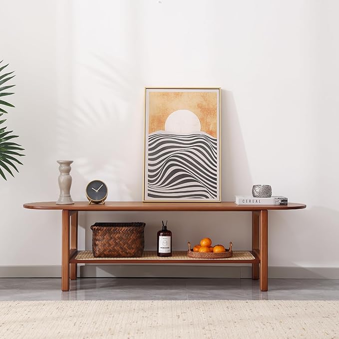 Tiita TV Stand with Storage for TV up to 65 inch, Bamboo Rattan TV Console - Image 8