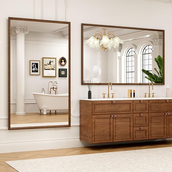 Rectangle Walnut Bathroom Mirror 60x36 Inch, Anti-Rust 4MM Tempered Glass - Image 8