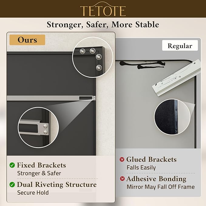 TETOTE Matte Black Beveled Framed Bathroom Mirror 72" x 36" Large Black - Image 3