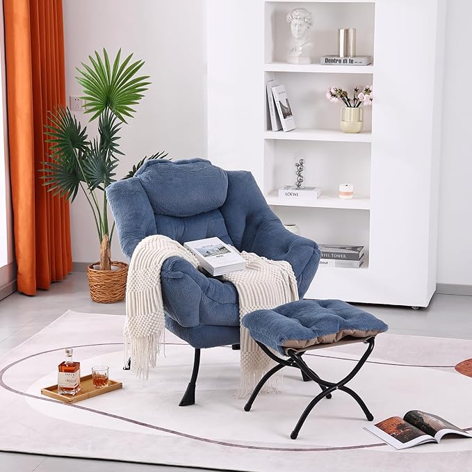 Lazy Chair with Ottoman, Modern Accent Chair Contemporary Lounge Leisure Sofa - Image 6