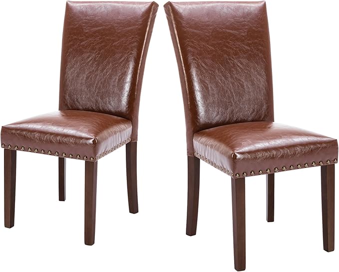 COLAMY Upholstered Parsons Dining Chairs Set of 2, PU Leather Dining Room by COLAMYINC