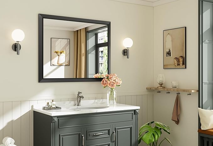 40x32 Inch Black Bathroom Mirror - Image 9