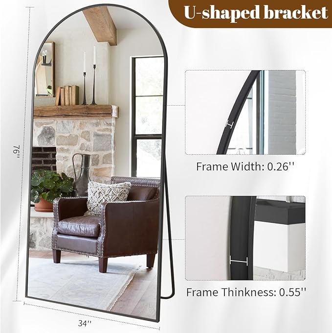 Koonmi 34"x76" Arched Full Length Mirror, Vanity Mirror - Image 4
