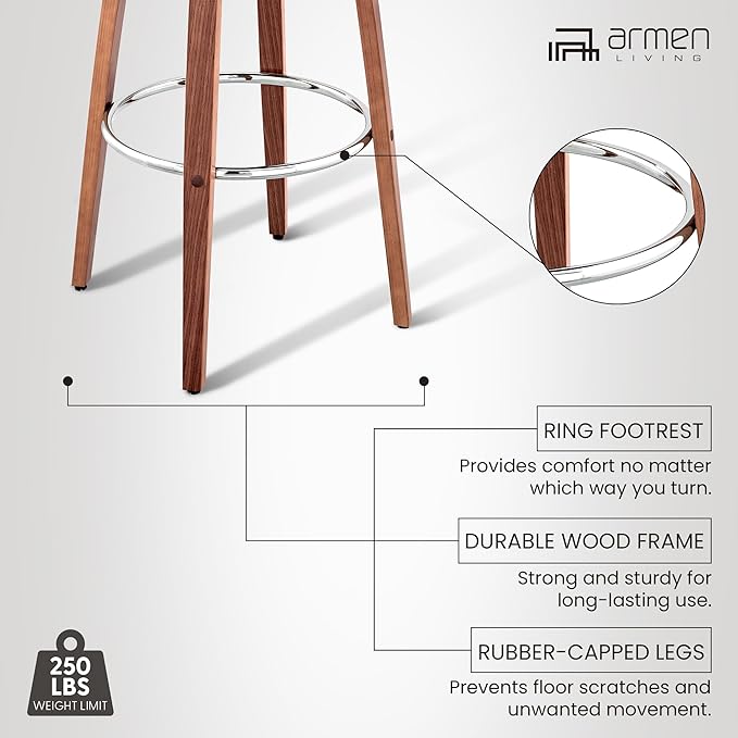 Armen Living Daxton Mid Century Modern Swivel Bar Stool - Image 13