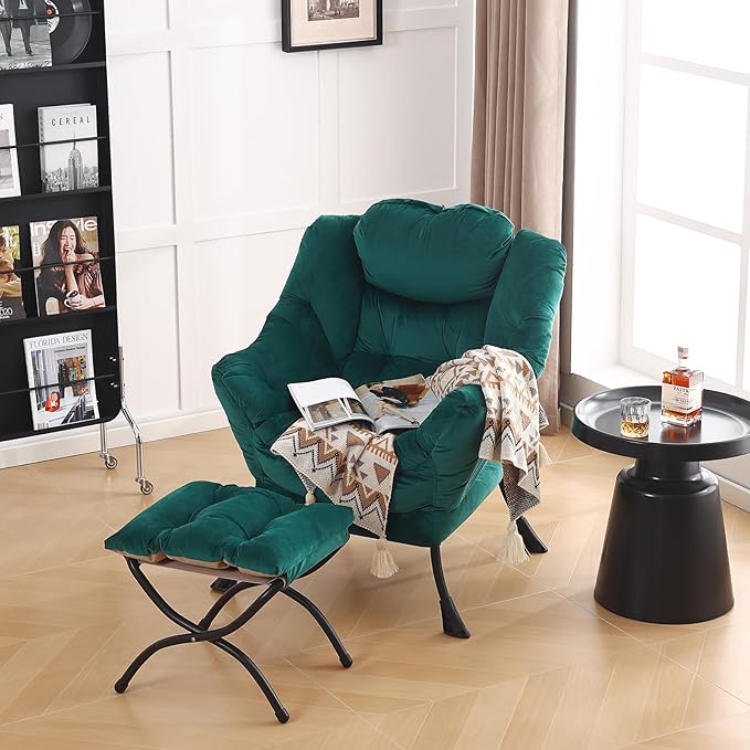 LITA Lazy Chair With Ottoman, Modern Accent Leisure Upholstered Sofa, - Image 2