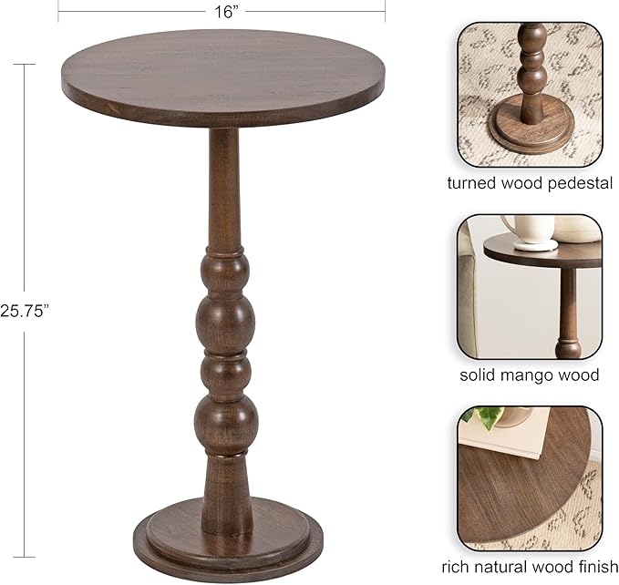 Kate and Laurel Wegner Traditional Wooden Round Side Table, 16 x 26, Elegant - Image 3