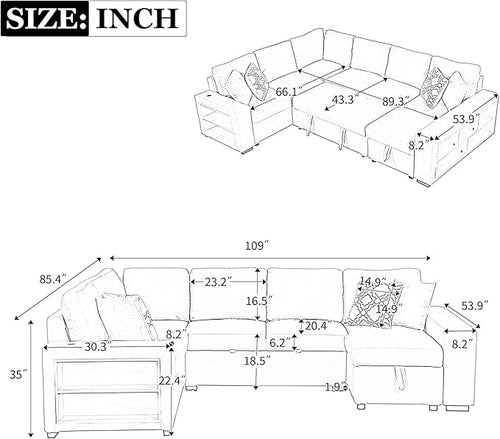 109" U-shaped Sectional Pull-out Sofa Bed - Image 2