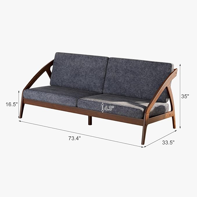 73.4" Solid Wood Upholstered Sofa, Comfortable Seat Cushion, Removable Cover - Image 3