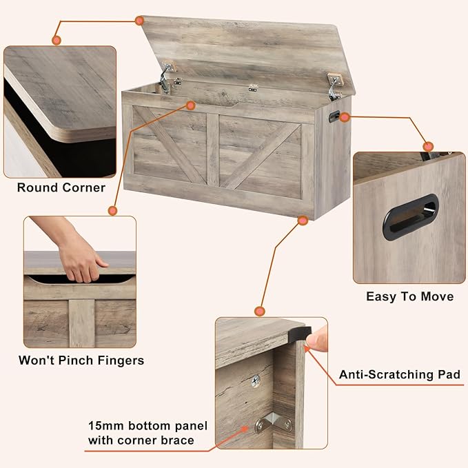 39.4" Storage Chest, Wooden Storage Bench, Large Storage Trunk - Image 5