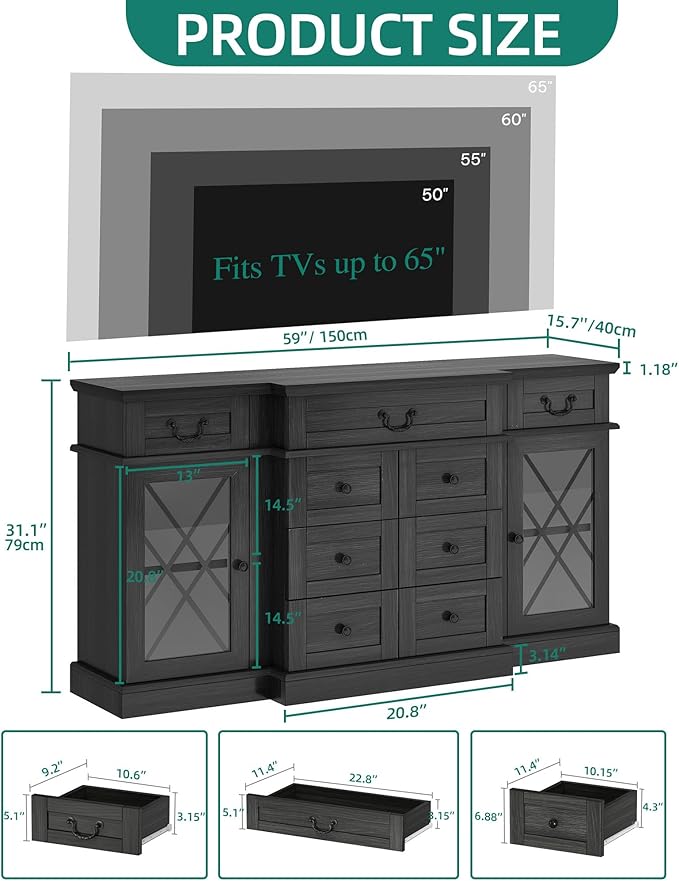 YITAHOME Television Stand for 65/55 Inch TV, Farmhouse TV Stand - Image 2