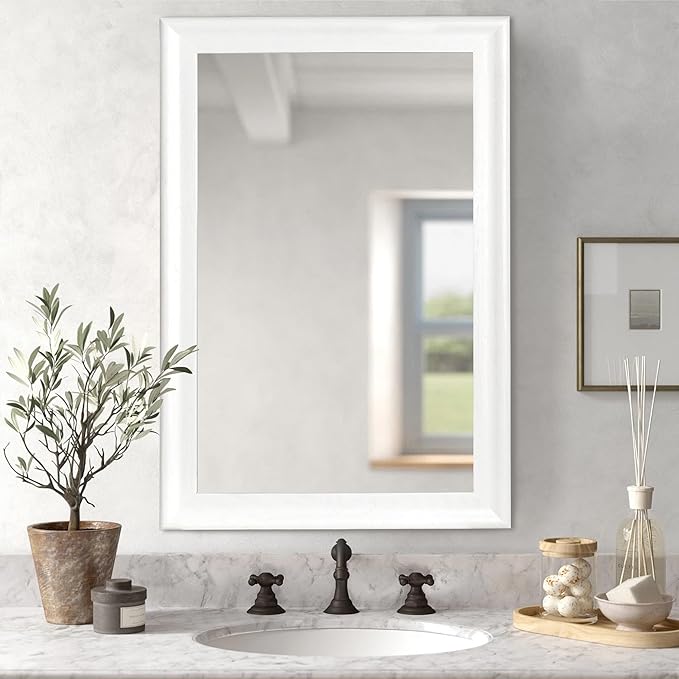 CULER White Wood Wall Mirror for Bathroom, Rectangle 20 x 30 inch Hanging - Image 2