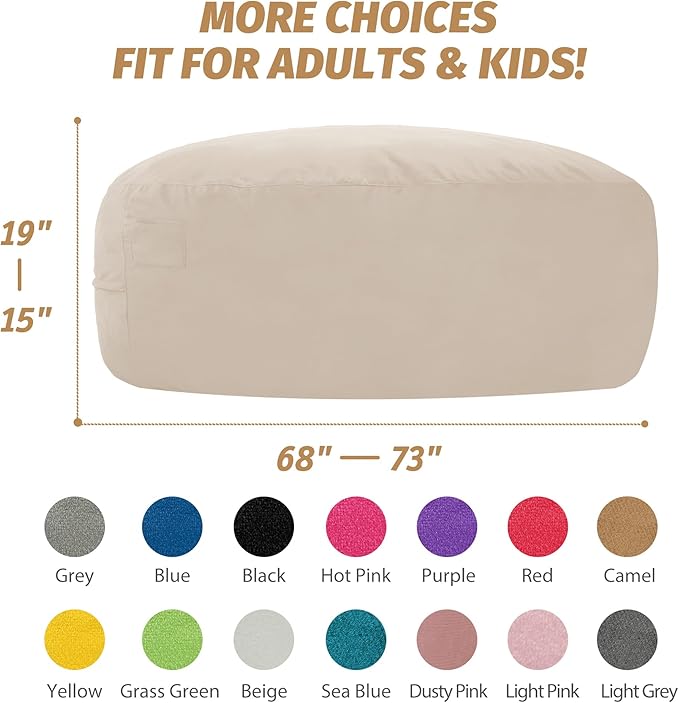 7FT Bean Bag Chair with Ultra Soft Velvet Cover Bean Bag Sofa with Memory Foam - Image 3