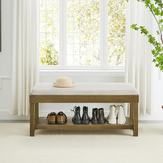 24KF Large Rectangular Storage Bench, Upholstered Seat Cushion, Ottoman Coffee - Image 3