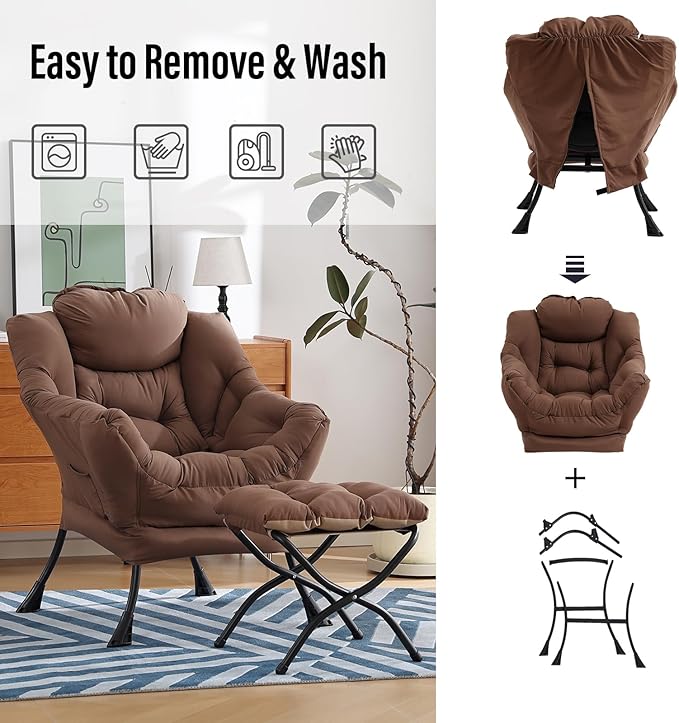 Lazy Chair with Ottoman, Modern Chair with Folding Footrest, Lounge Accent Chair - Image 5