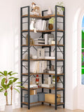 7-Tier Corner Bookshelf, Reversible Wooden Shelves, Industrial Bookcase by Unknown