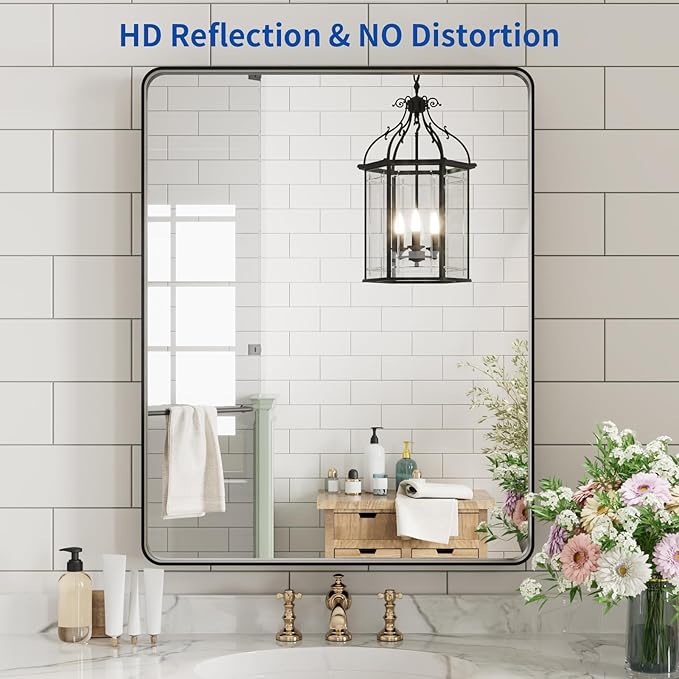 WEER Black Bathroom Mirror for Wall 20X30 Inch, Rectangular Black Metal Framed - Image 4