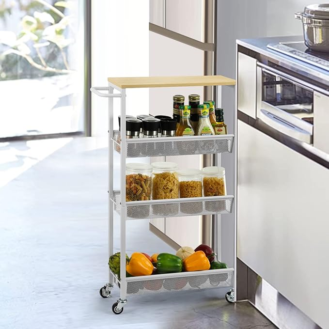 MOOACE Slim Storage Cart, 4 Tier Rolling Kitchen Shelving Unit on Wheels Mobile - Image 3