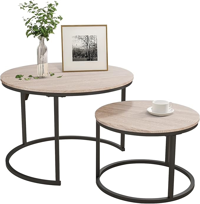 Industrial Round Coffee Table Set of 2 End Table - Image 7
