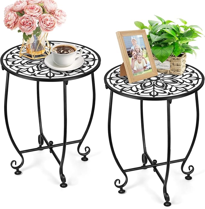 2 Pack Outdoor Side Table for Small Spaces, 14 Inch Patio Side Table, Plant by DARCKLE