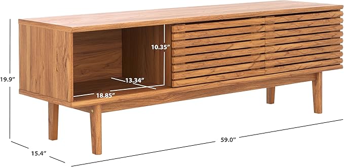 SAFAVIEH Aricia TV Stand for up to 65" Flatscreen – Oak Brown, 2 Sliding Doors - Image 2