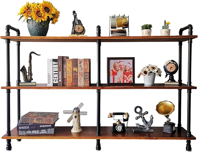 3 Tier Long Industrial Bookshelf, 3 Realwood Industrial Pipe Bookshelf - Image 9